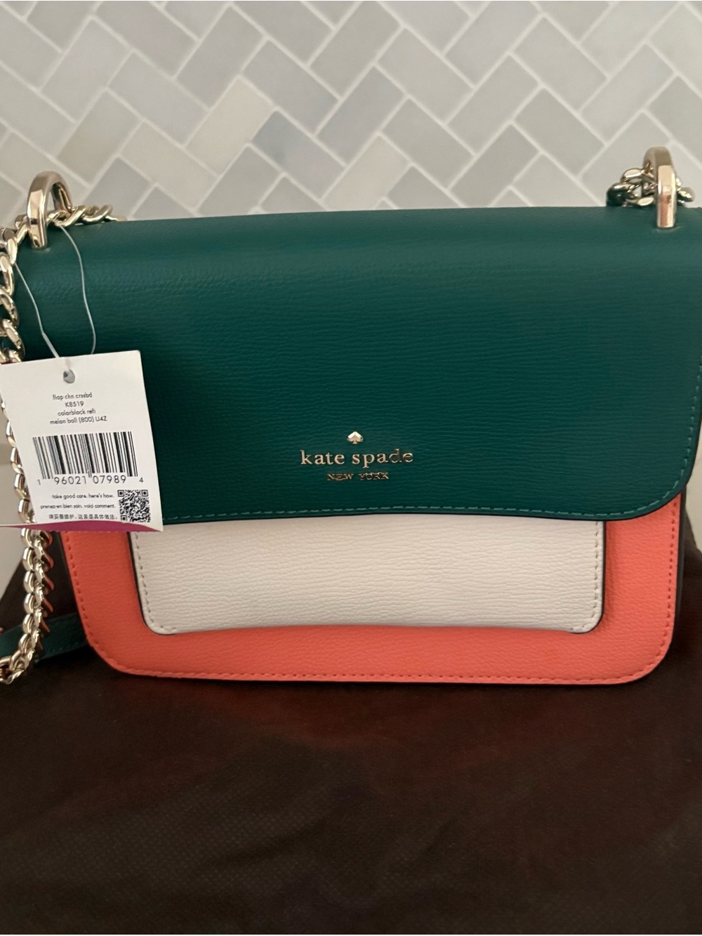 kate spade Green, White & Coral Colorblock Leather Crossbody